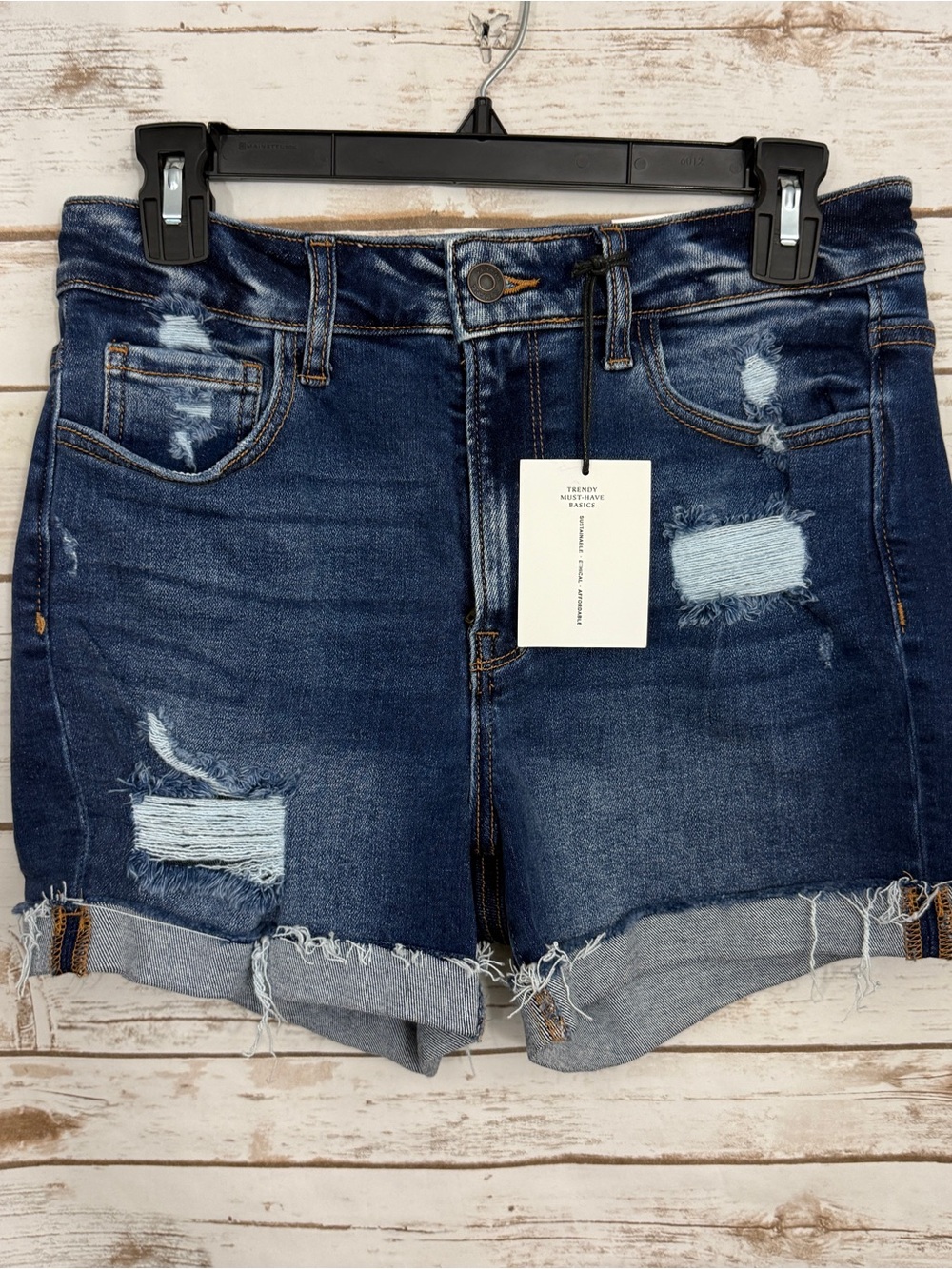 Zenana Dark Wash Distressed Denim Jean Shorts NWT
